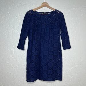 Trina Turk Women's Navy Blue Lace 3/4 Sleeve Shift Dress Size 6 R2101739